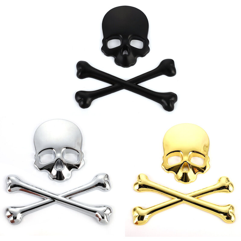 Pegatina de Metal 3D para coche y motocicleta, emblema de Calavera, esqueleto, huesos cruzados, insignia, accesorios de decoración de moda
