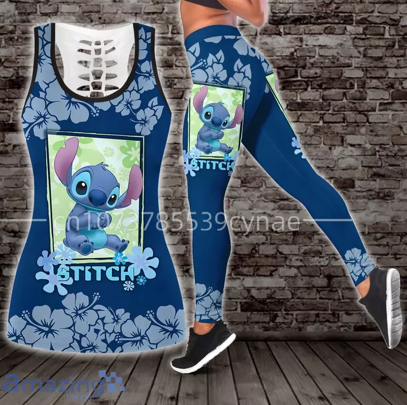 Disney Stitch-Chaleco hueco para mujer, traje de Yoga, Leggings de Fitness, traje deportivo, camiseta sin mangas, conjunto de mallas, St