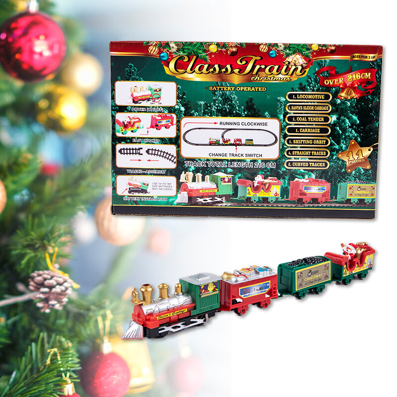 Рождественский Электрический Железнодорожный автомобиль, набор строительных блоков, железнодорожный автомобиль, бриллиантовый поезд, Рождественский Новогодний подарок