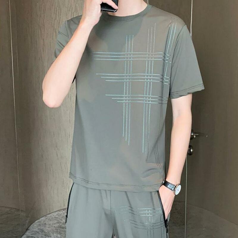Feine Verarbeitung Kleidung stilvolle Herren Casual Sporta nzug mit Kurzarm T-Shirt elastische Taille Hose für zu Hause für Männer