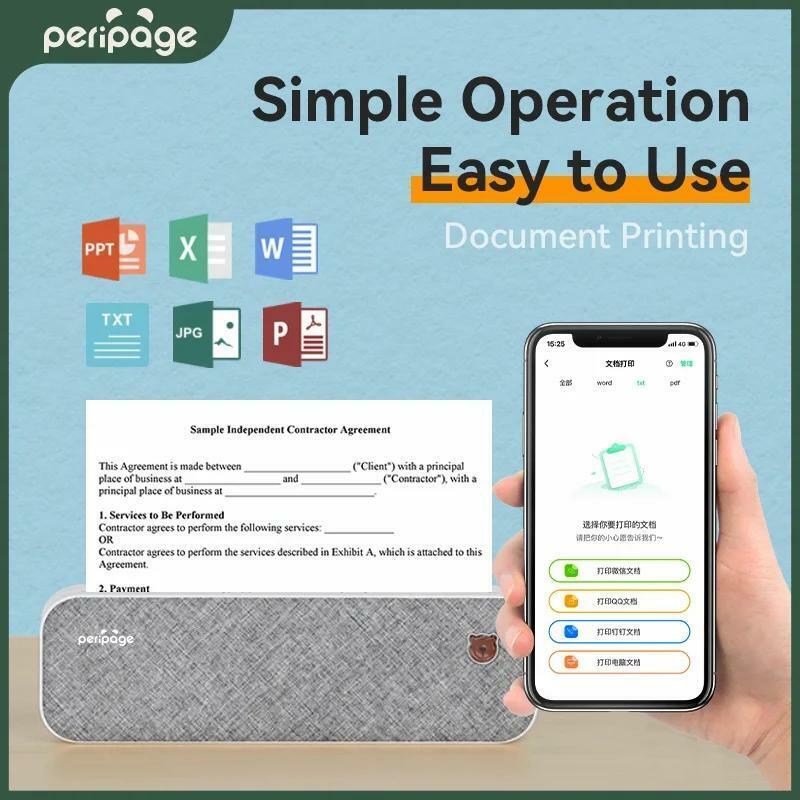 PeriPage-Mini imprimante de tatouage portable, sans encre, papier thermique, sans fil, Bluetooth, téléphone portable, A4, 203 Dpi, 304