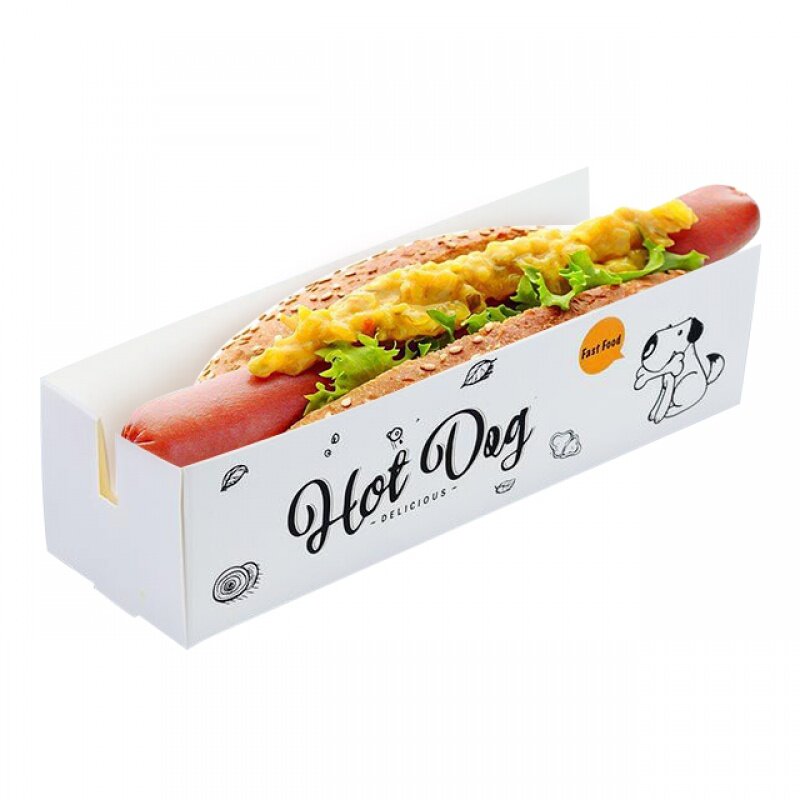 Boîte d'emballage de hot-dog personnalisée, produit personnalisé, qualité alimentaire rapide, papier kraft, plateau à emporter
