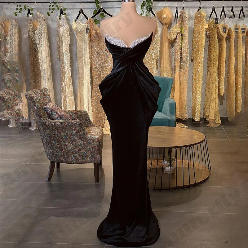 Vestidos sereia sem mangas com ombro fora, Beading luxuoso, linha A simples, vestidos de baile sexy sem costas, preto, personalizado, 2023