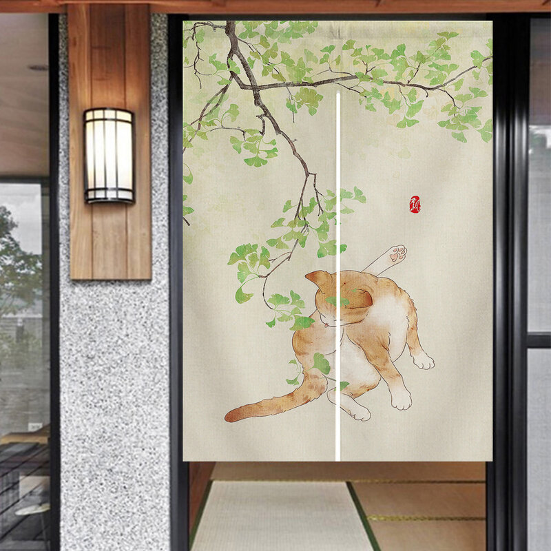 Ofat-cortina de puerta de la serie China Cat 3, cortina de puerta japonesa Noren, Partición de habitación, Decoración de cocina, cortinas colgantes