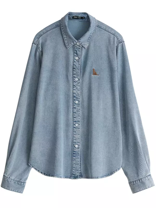 Женская джинсовая рубашка с вышивкой, однобортная Свободная блузка с длинным рукавом, весна-лето 2024