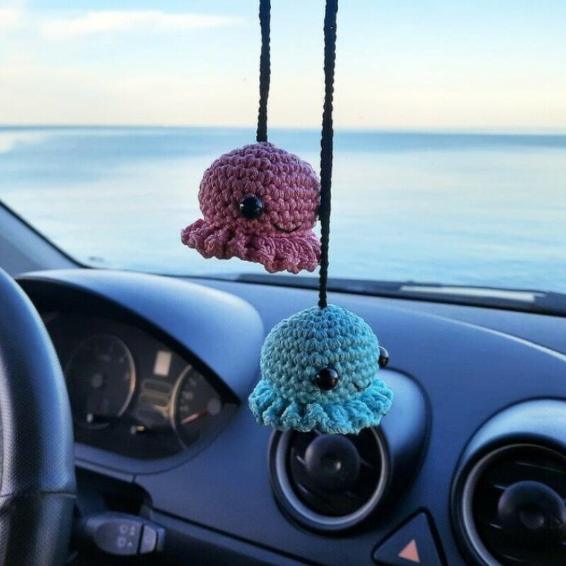 Handmade Crochet Swing Specter Animal Espelho de carro, Pendurado Flower Decor, Adolescentes Interior Espelho Retrovisor Acessórios, Gadgets