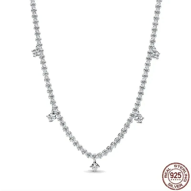Классическое ожерелье из стерлингового серебра 925 пробы с квадратным кулоном в виде блестящих круглых сердец, подходящее для оригинальной модели, ювелирные изделия для пар «сделай сам», подарки
