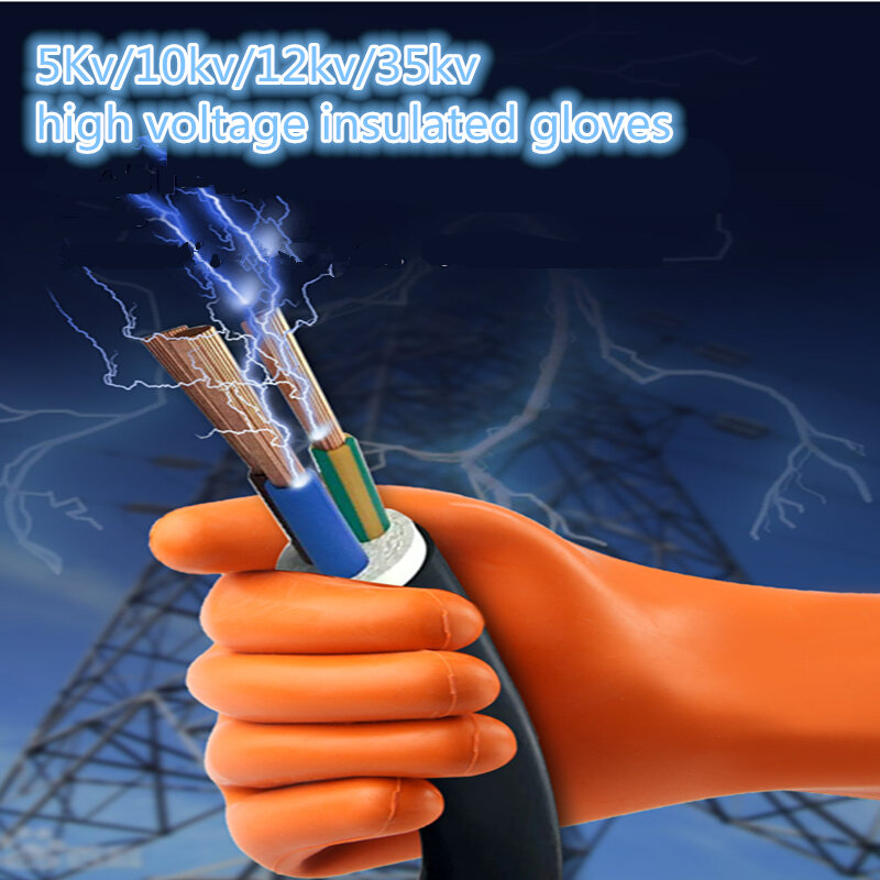 مكافحة الكهرباء حماية قفازات مطاطية المهنية 12KV عالية الجهد الكهربائية العازلة قفازات كهربائي سلامة العمل قفاز