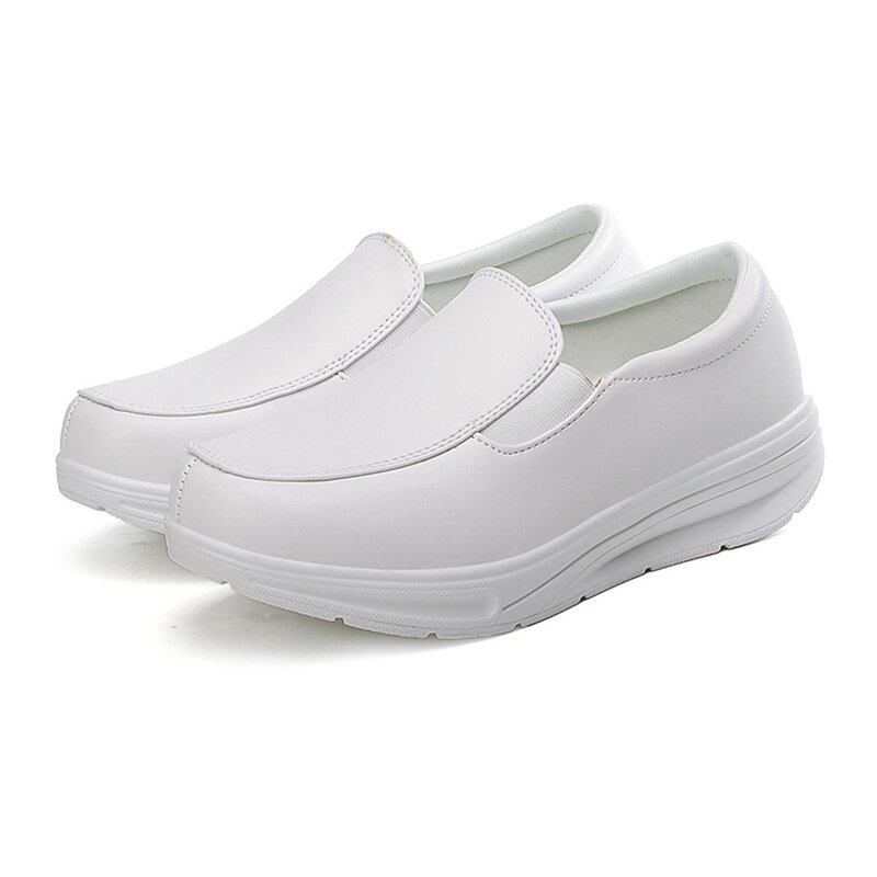 White Nurse Shoes Black Casual Summer Hospital Shoes Rocking Shoes Light and Thick Soled Heightening(39 Size)