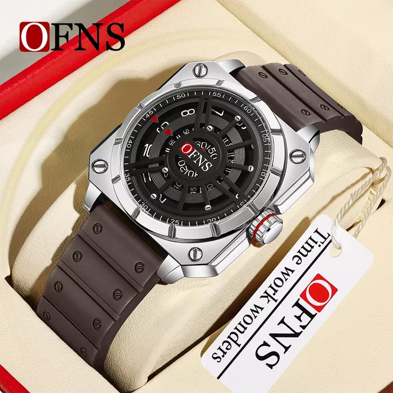 OFNS-Relógio de quartzo casual masculino, marca de topo, 8026, moda, criativo, mostrador grande, negócio, impermeável, 2024