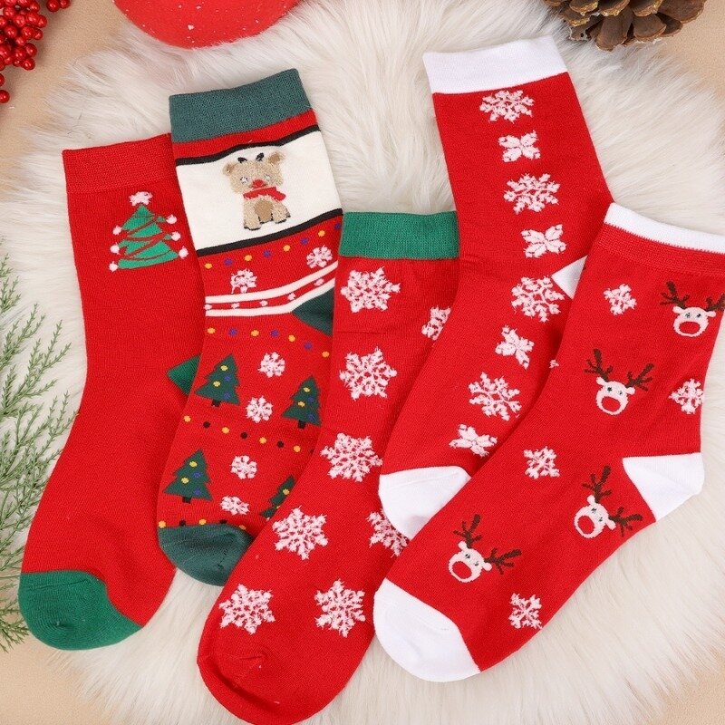 Модные женские носки, милые зимние носки с оленем, забавные носки средней длины, милые зимние плотные теплые носки для новогодних и рождественских подарков Unisx