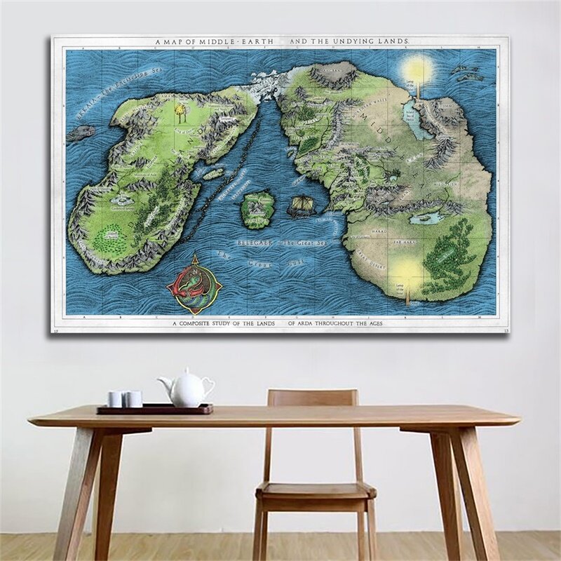 90*60cm Vintage Map Unframed Prints Wall Art Poster Non-woven Canvas Painting Living Room Home Decor Children School Supplies