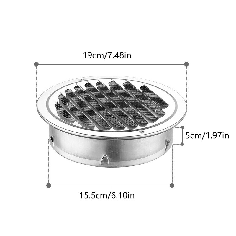 Round Stainless Steel Air Vent Grille, Proteção contra Insetos, Home Exterior Wall Ducting, Ferramenta de ventilação, 70mm, 80mm, 100mm, 120mm, 150mm, 160mm, 200mm