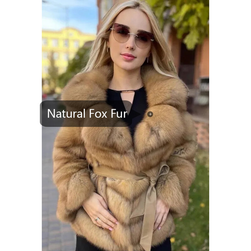 Casaco de pele de raposa natural feminino, casaco quente, alta qualidade, luxo, inverno