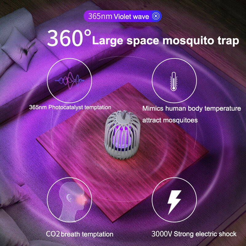 Trampa antimosquitos de descarga eléctrica de 3000 voltios, jaula para pájaros, lámpara antimosquitos recargable por USB, a presión, para el hogar, dormitorio, interior