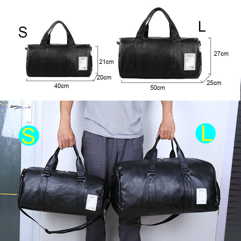 Tas traveling kulit PU pria dan wanita, tas koper olahraga luar ruangan, tas tangan kapasitas besar, tas kulit PU untuk pria dan wanita