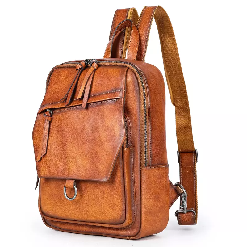 Genuine Leather Chest Bag for Men, Vintage Multi-functional Shoulder Backpack