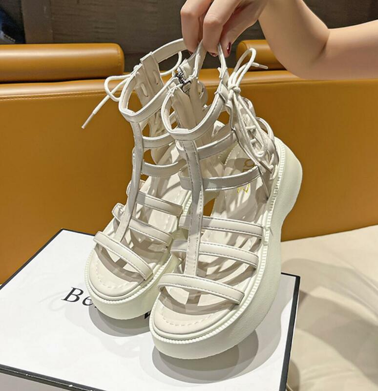 Projektant mody grube podeszwy rzymskie sandały Retro wydrążone tkane damskie buty na platformie modne sandały plażowe na wszystkie mecze damskie