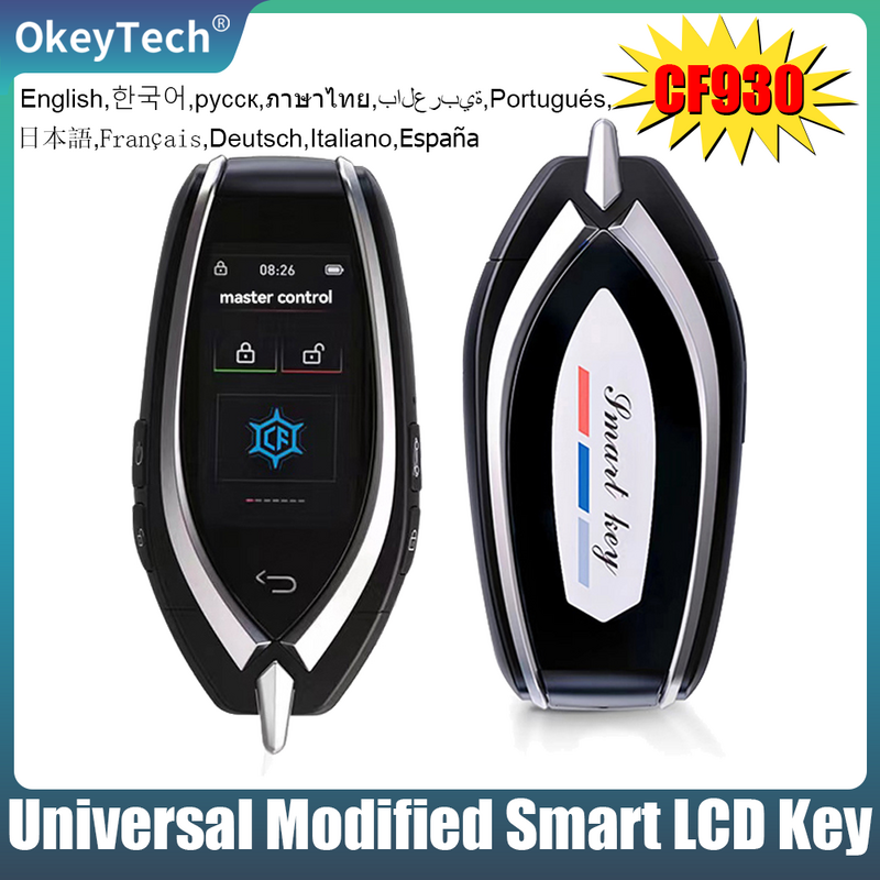 Chave inteligente modificada universal com tela LCD, entrada confortável, Keyless Go Auto Lock, coreano, inglês, BMW, Benz, Toyota, Audi, VW, CF930