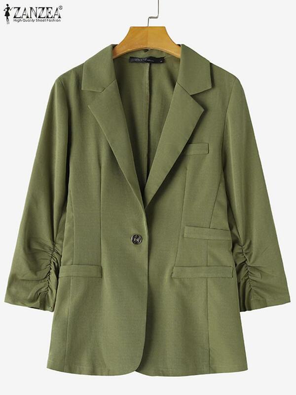 ZANZEA-Blazer elegante para mujer, chaqueta con solapa de manga 3/4, traje informal, abrigos sólidos, blusa de oficina para el trabajo, prendas de vestir para otoño