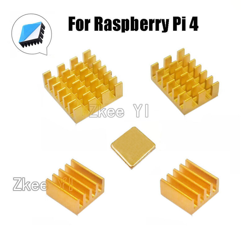 4Pcs สำหรับ Raspberry Pi 4B อลูมิเนียมฮีทซิงค์หม้อน้ำ Cooler Kit สำหรับ Raspberry Pi 4 (ทอง)
