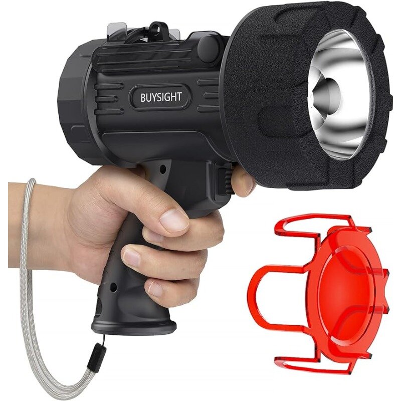 Spotlight portátil recarregável, lanterna impermeável, caça lâmpada com filtro vermelho, 300000 Lumens