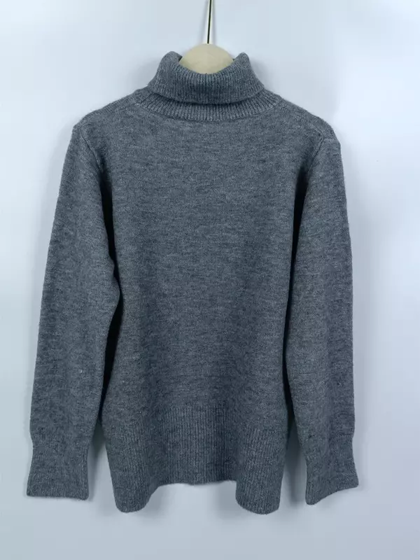 Женский свитер с высоким воротником, осенне-зимний модный Свободный черный топ в Корейском стиле с длинным рукавом, однотонный простой Повседневный Женский пуловер