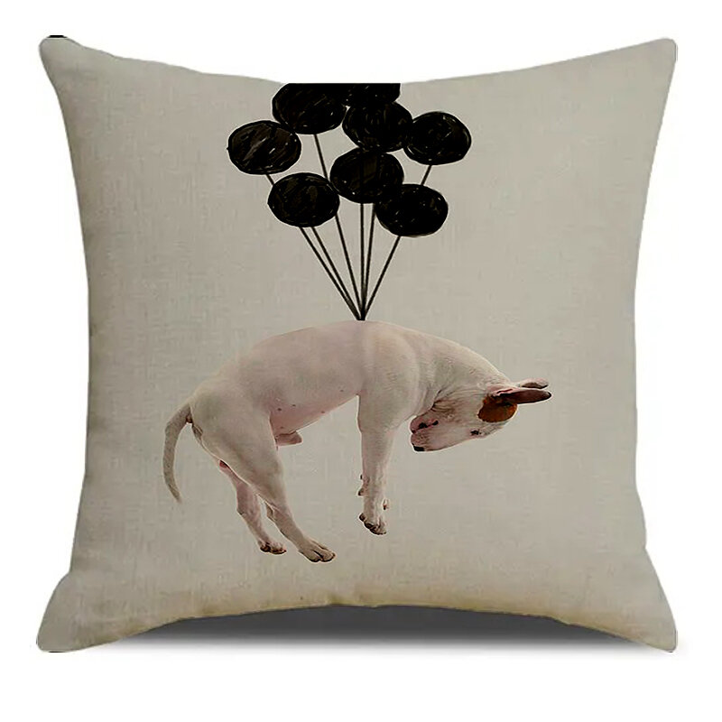 Мягкая льняная наволочка с рисунком животного собаки Бультерьера, пианино, воздушный шар, подушка, наволочка для гостиной, домашний декор