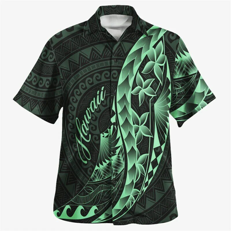 Модная гавайская рубашка для мужчин, красочная Полинезия, гибискус, цветочные рубашки, летняя пляжная блузка оверсайз, отворот, короткие рукава