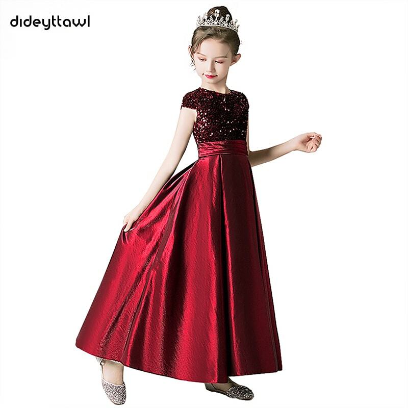 Dideyttawl prawdziwe zdjęcia satynowe cekiny sukienki dla dziewczynek na zabawę księżniczka Junior koncert urodziny formalna suknia bankietowa boże narodzenie