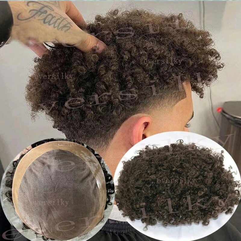 8mm Afro Curly Weave Herren Perücken braun schwarz menschliches Haar super haltbare Mono Toupet 15mm 20mm 10mm Kapillar prothese Ersatz