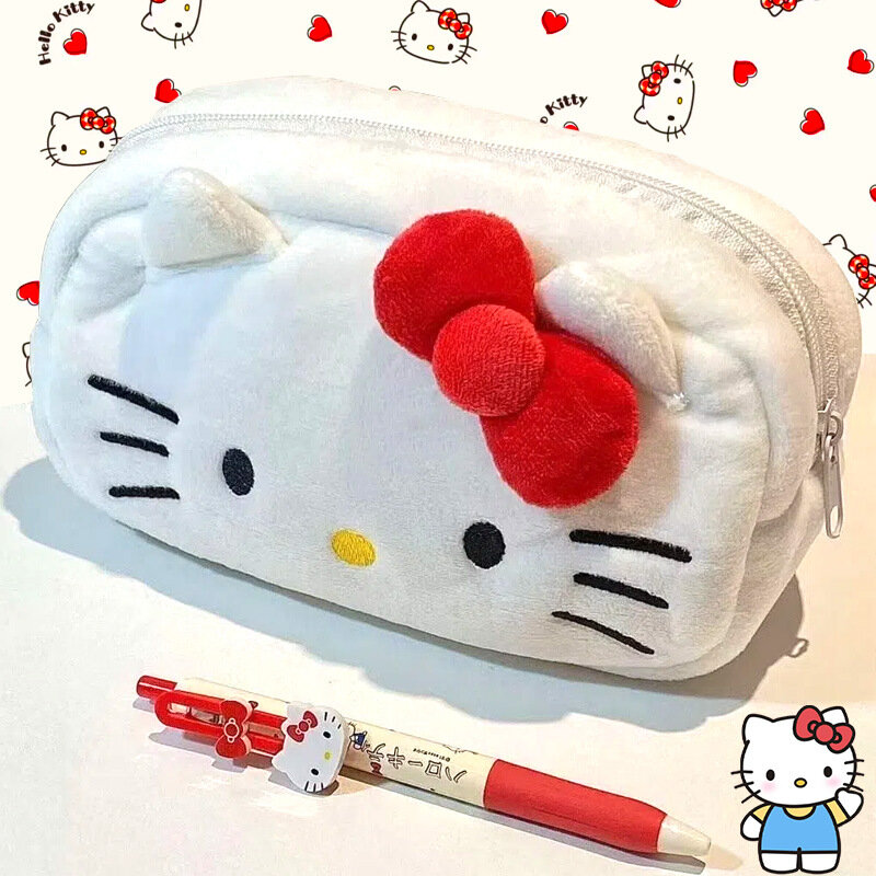 Bolsa de felpa grande de Hello Kitty, Pochacco, gran capacidad, esponjoso, Simple, lindo, Anime Kawaii, Sanrio, estudiante, bolsa de maquillaje de felpa femenina, Juguetes