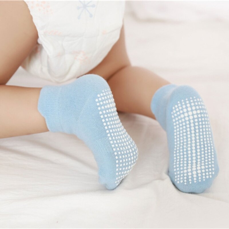 77HD Baby Anti Slip Floor Socks جوارب قطنية للرضع للمشي المستقر وأوقات اللعب