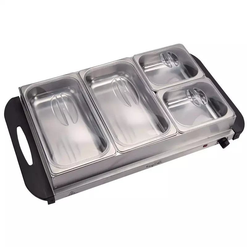 MegaChef 4 Section Buffet Server & Food Warmer in Stainless Steel