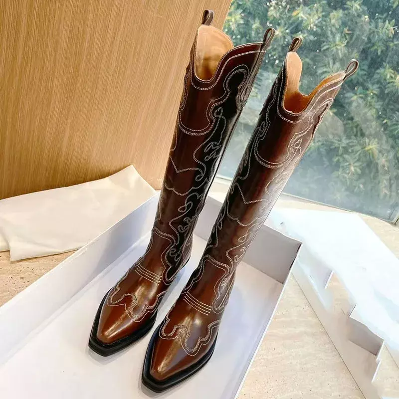 Knee High Genuine Leather Boots Fashion Comform Moderm Shoes For Women Designer Street Style Sewing Popular Spring Autmn 2023