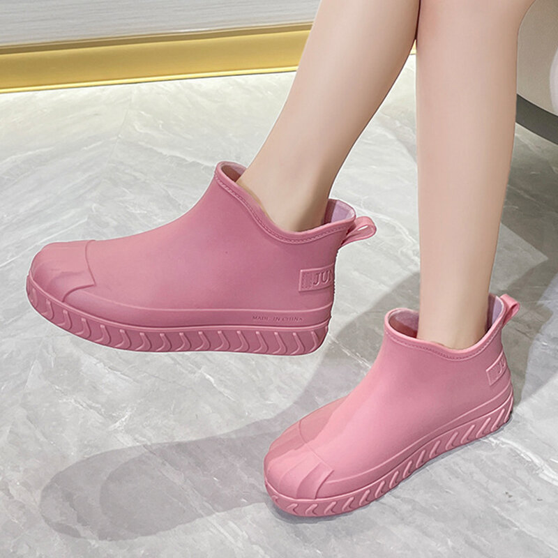 Fashion Woman Rain Shoes Waterproof Non-slip Rubber Boots Ankle Rain Boots Waterproof Rubber Shoes Garden Galoshes Size 36-41