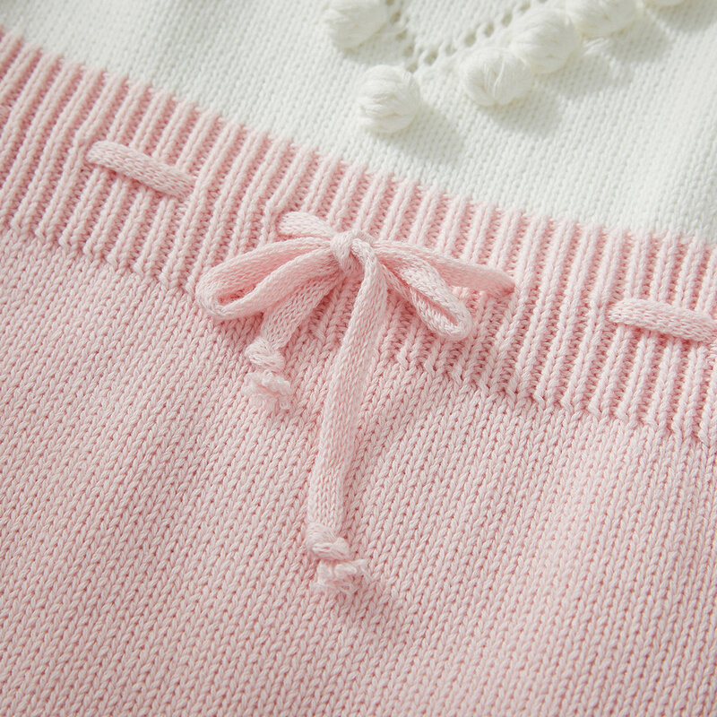VISgogo Romper Musim Gugur Musim Dingin Pakaian Bayi Perempuan Jumpsuit Sweter Rajutan Anak-anak Pakaian Leher O Lengan Panjang untuk Bayi 0-24M