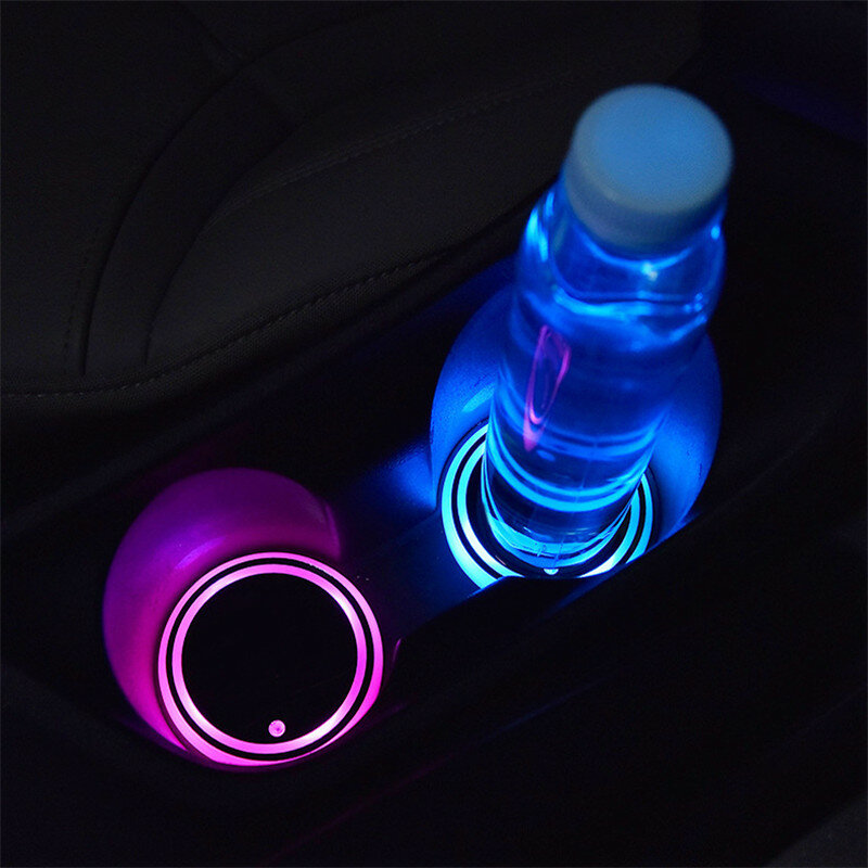 LED Car Water Coaster Luminous Light, RGB 7 Colorido, Sensor USB, Vibração Atmosfera, Suporte da lâmpada, Iluminação Decoração do carro, 100pcs