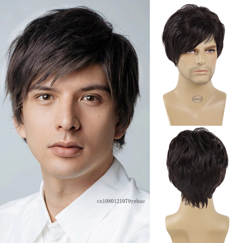 Black Wigs Synthetic Hair Short Wig with Bangs for Men Male Boy Guy High Temperature Fiber Daily Party Costume Casual Halloween
