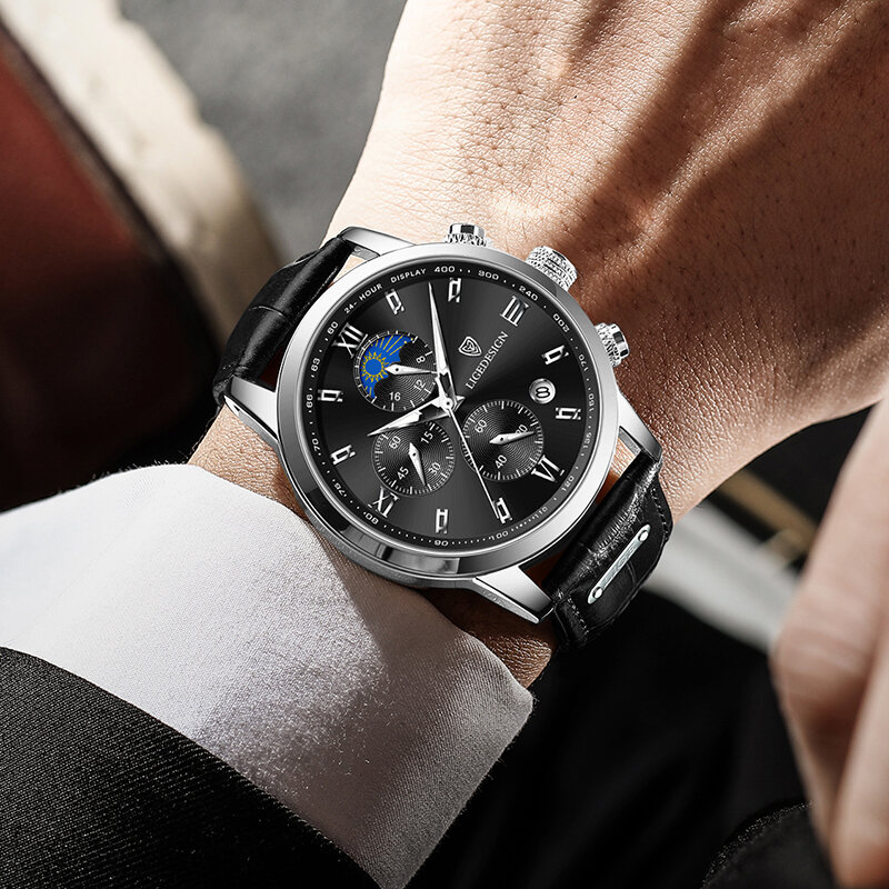 2022ใหม่ LIGE นาฬิกาข้อมือบุรุษนาฬิกาสุดหรูกันน้ำหนังควอตซ์นาฬิกาข้อมือทหารชายนาฬิกา Relojes Para Hombre
