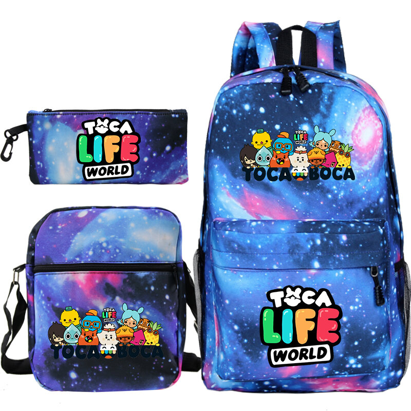 Toca Life World-mochila de dibujos animados para niños y niñas, bolso de hombro para lápices, mochila escolar para niños y niñas, regalos de viaje, 3 piezas por juego