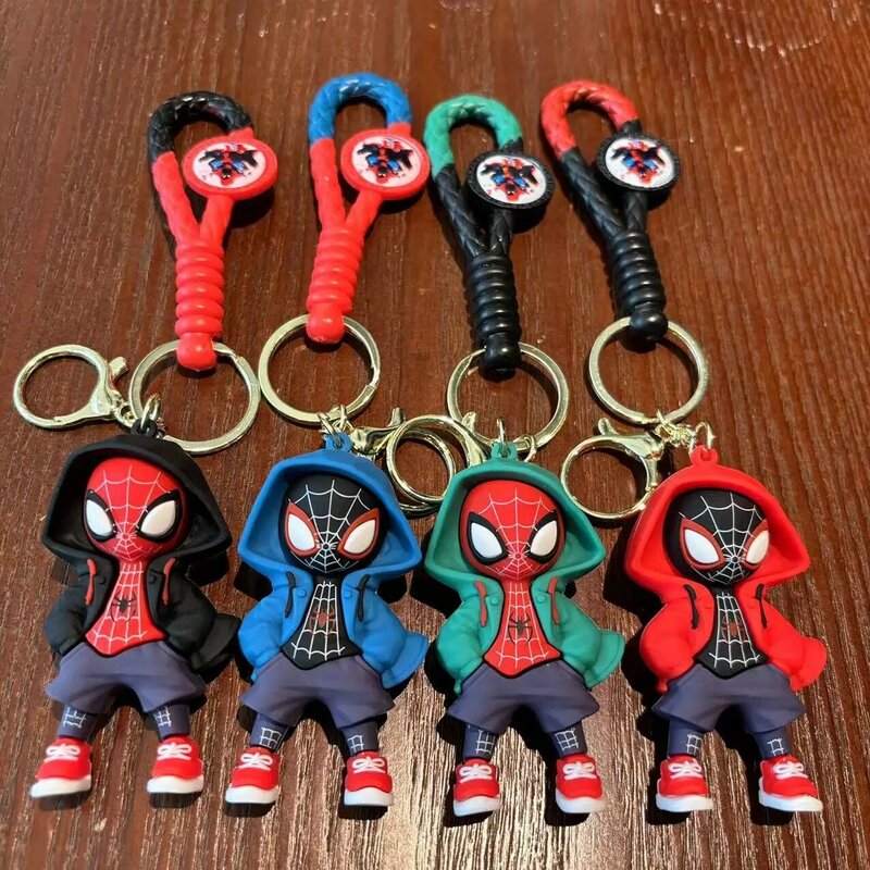 Spiderman Disney Marvel Superhero Miles Morales Cartoon Pendant Doll Keychain Keyring Bag Accessories Decoration Kids Toy Gifts
