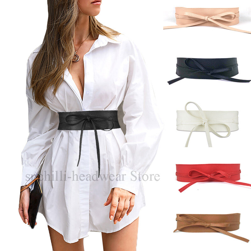 Cinturón de cuero para mujer, cinturón ancho con lazo, abrigo sencillo, corsé de diseñador de marca de lujo