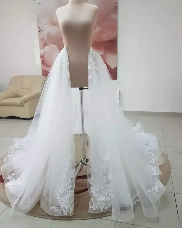 Detachable skirt wedding Overskirt Tulle Wedding Train Decorated lace Detachable Petticoat custom szie