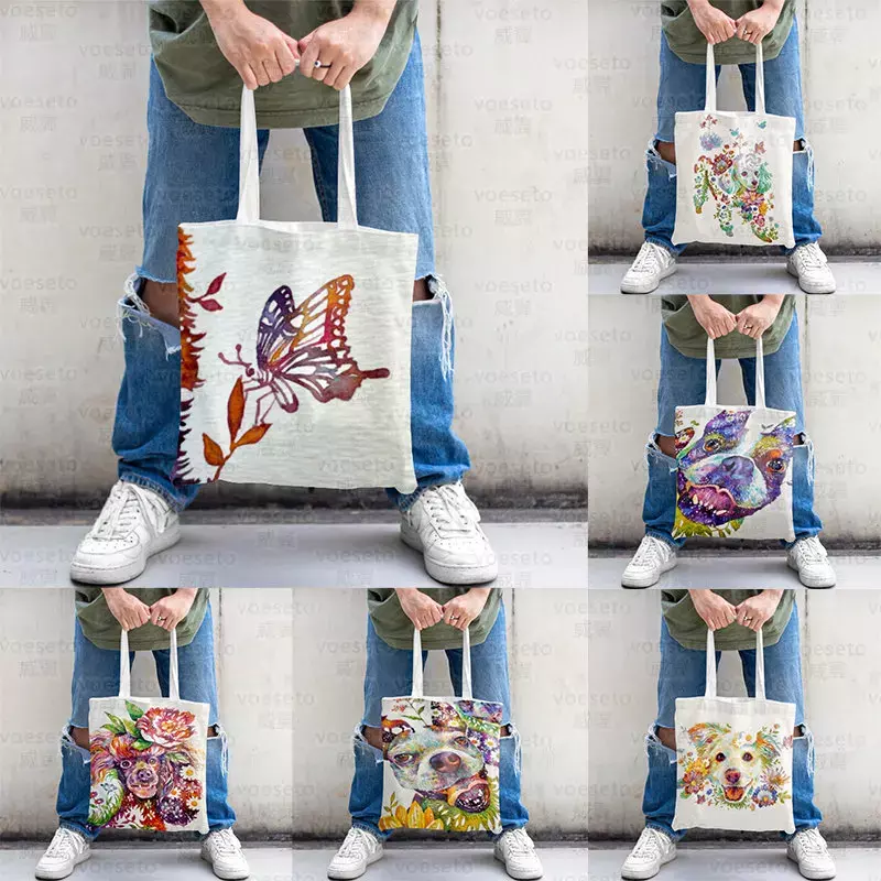 Dot Colorful Dogs Aesthetic Reusable Shopping Bag Youth Women's Bags Eco Tote Bags Big Capacity 2023 Fashion Hot Item Canvas Bag