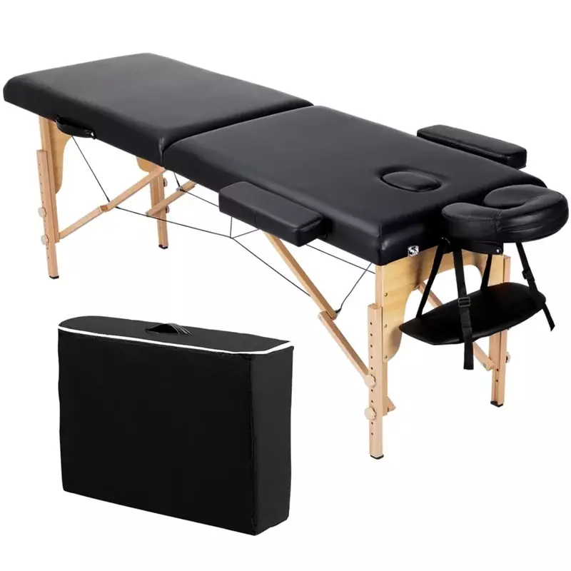 84" Portable Adjustable 2 Section Massage Table with Headrest Armrest Pallet