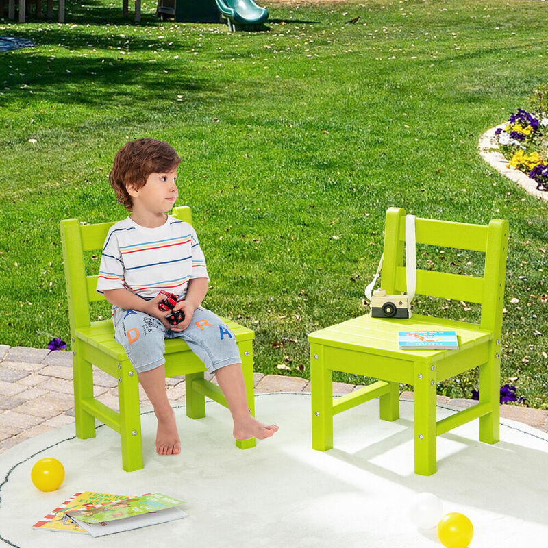 Costway 3 pces crianças mesa & 2 cadeiras conjunto de mesa de atividade resistente ao ar livre all-weather