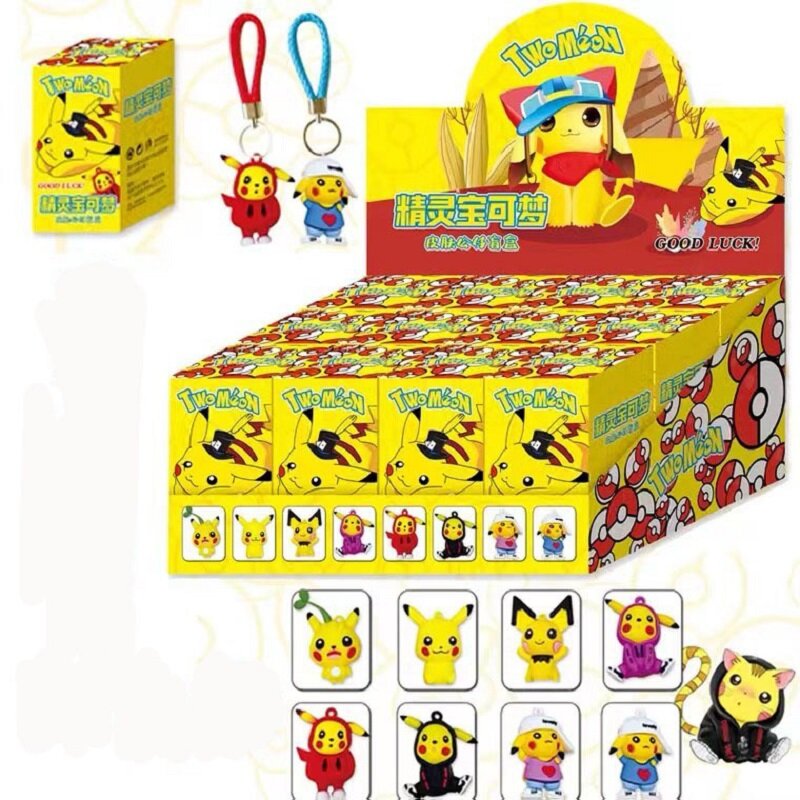 Pokémon Random Box Action Figure Set, Pikachu, Modelo de Desenhos Animados Anime, Chaveiro bonito, Estilos Diferentes, Presentes Ornamentos, 12 pcs, 24 pcs