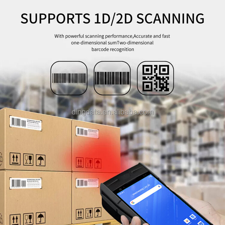Handheld 5.5 Inch High Definition Scherm Android Systeem Label Printer Terminal Pda 2d Barcode 4G Verwijderbare Grote Batterij Voorraad