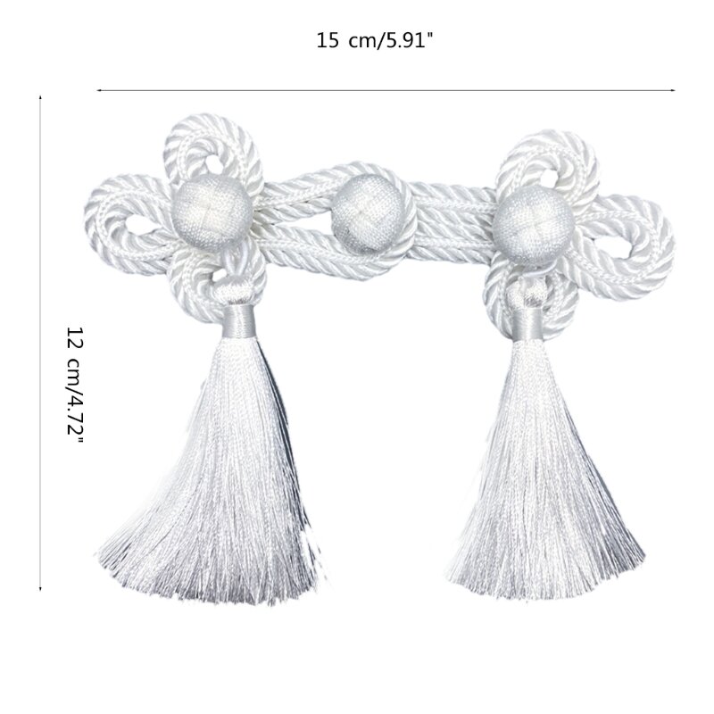 1pair White/Black Fringe Sewing Fasteners Featuring Chinese Traditional Buttons Perfect for Sweater Scarf Cardigan